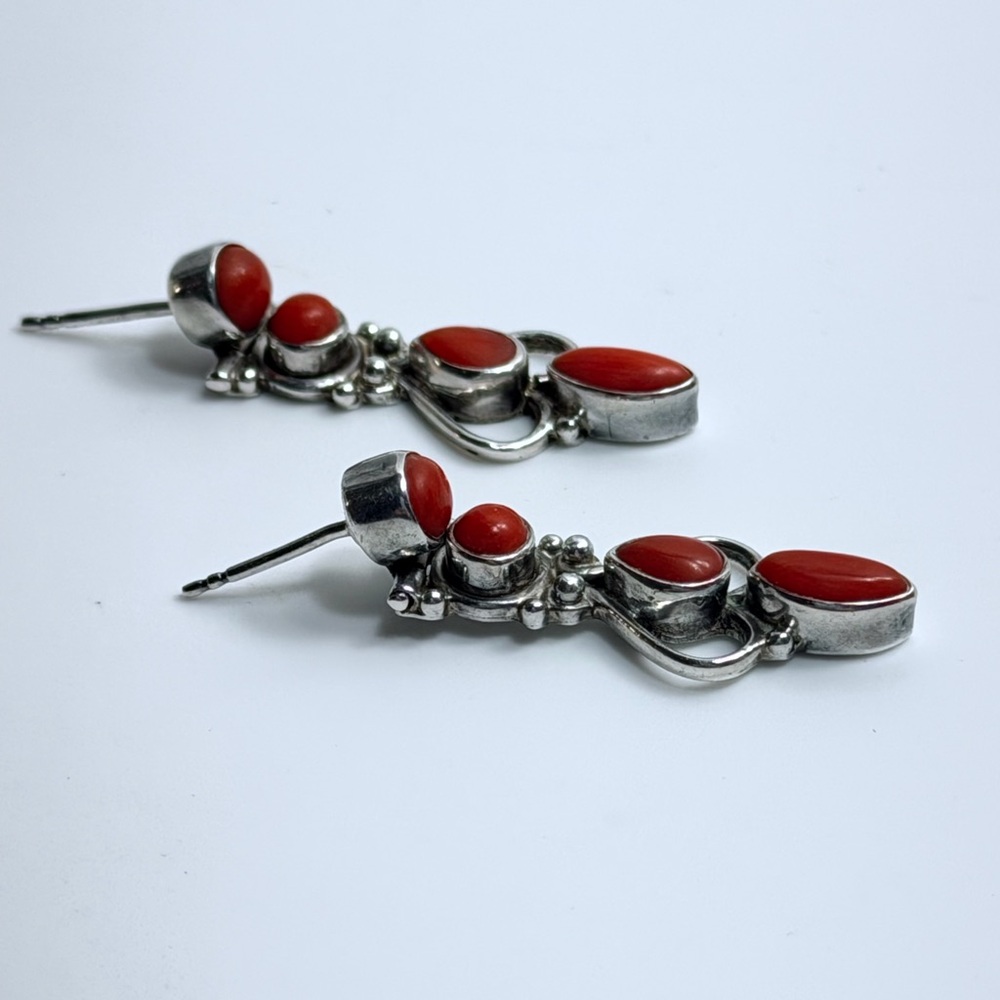 Silpada Rare HTF Sterling Silver & Mediterranean Coral Articulated Post Earrings - Picture 7 of 12